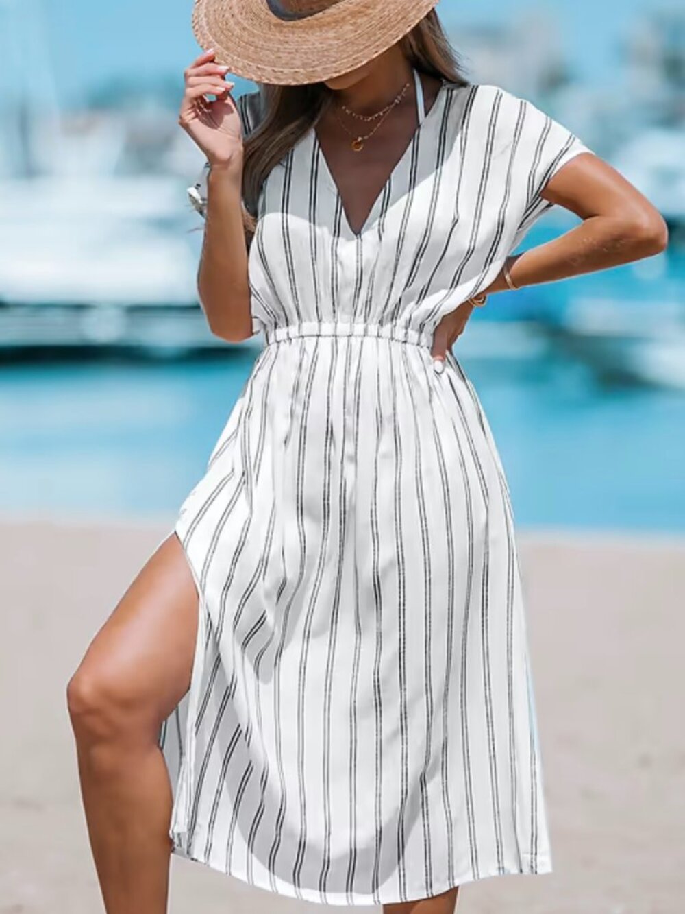 Striped Midi Cover Up Dress CupShe Size Small NWT